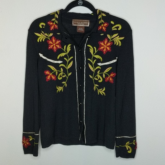 Double D Ranch Sweaters - Double D Ranch Embroidered Rhinestone cardigan F1